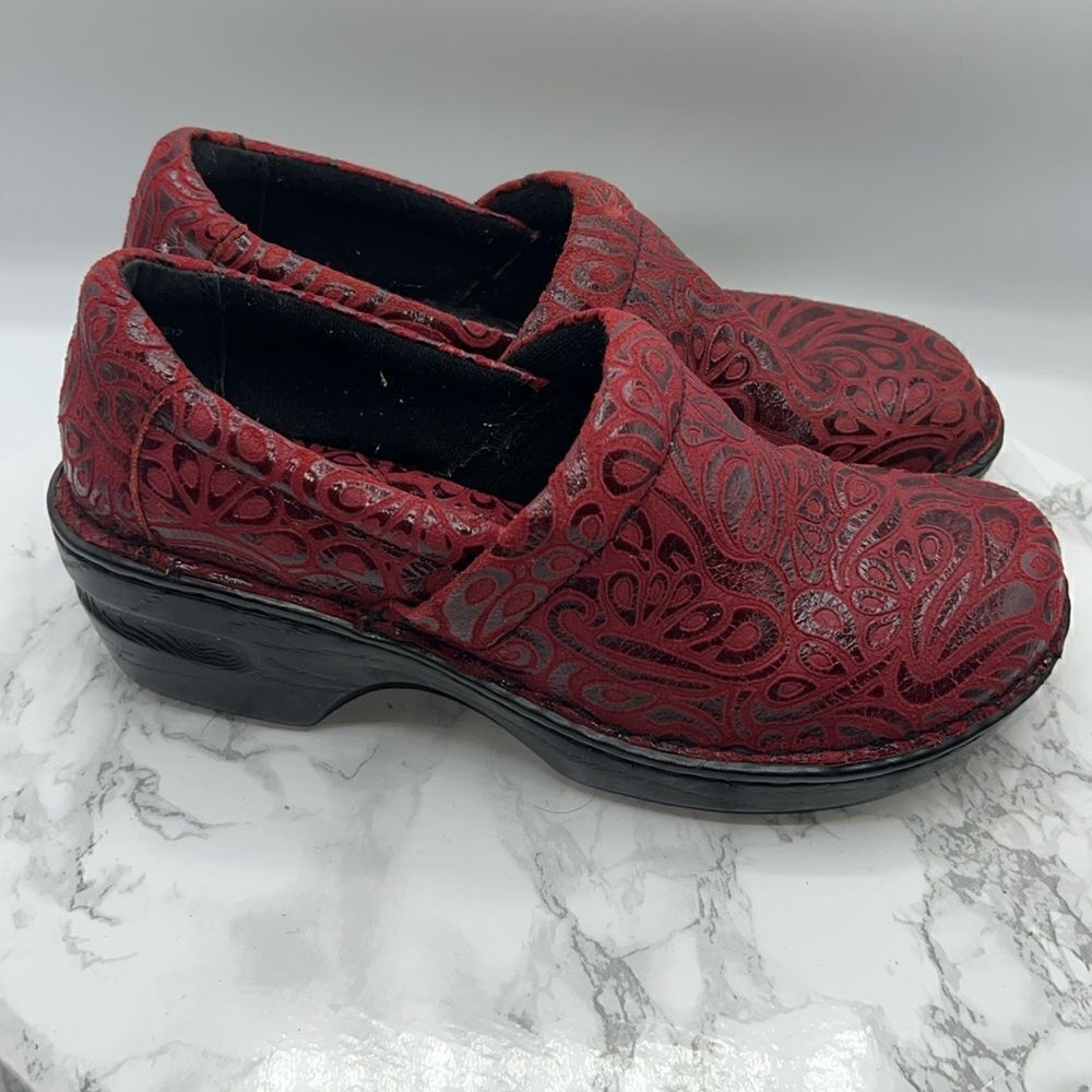B.O.C Deep Red Paisley Embossed Suede Peggy Clog-EUR 39/US 8